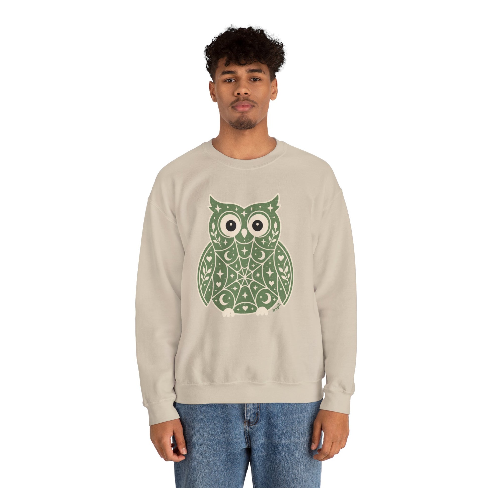 Decorative Folk Owl Crewneck Sweatshirt | Vintage Graphic Pullover