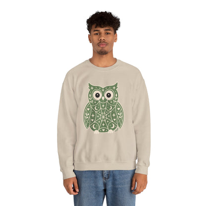 Decorative Folk Owl Crewneck Sweatshirt | Vintage Graphic Pullover