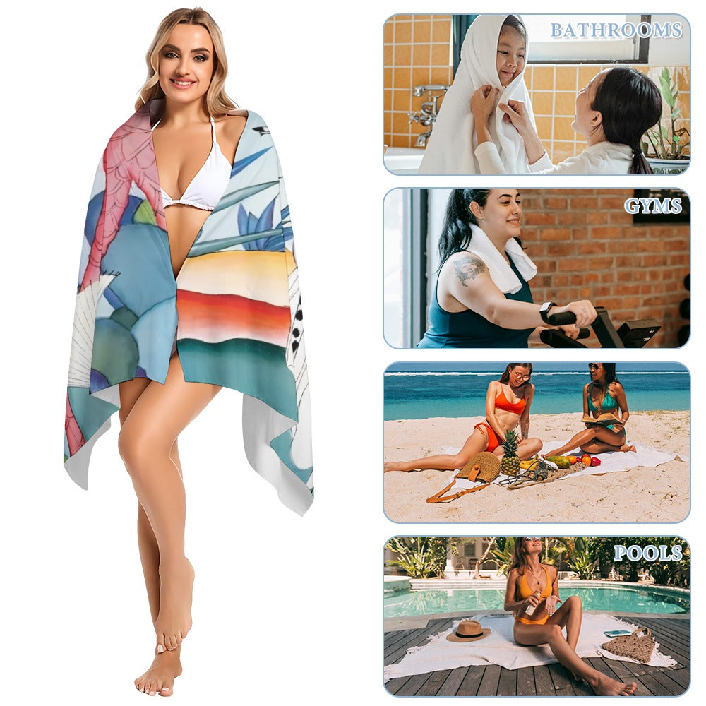 Gentle Companionship – Premium Beach Towel | Vintage Lady & Dog Art | 160×80 cm