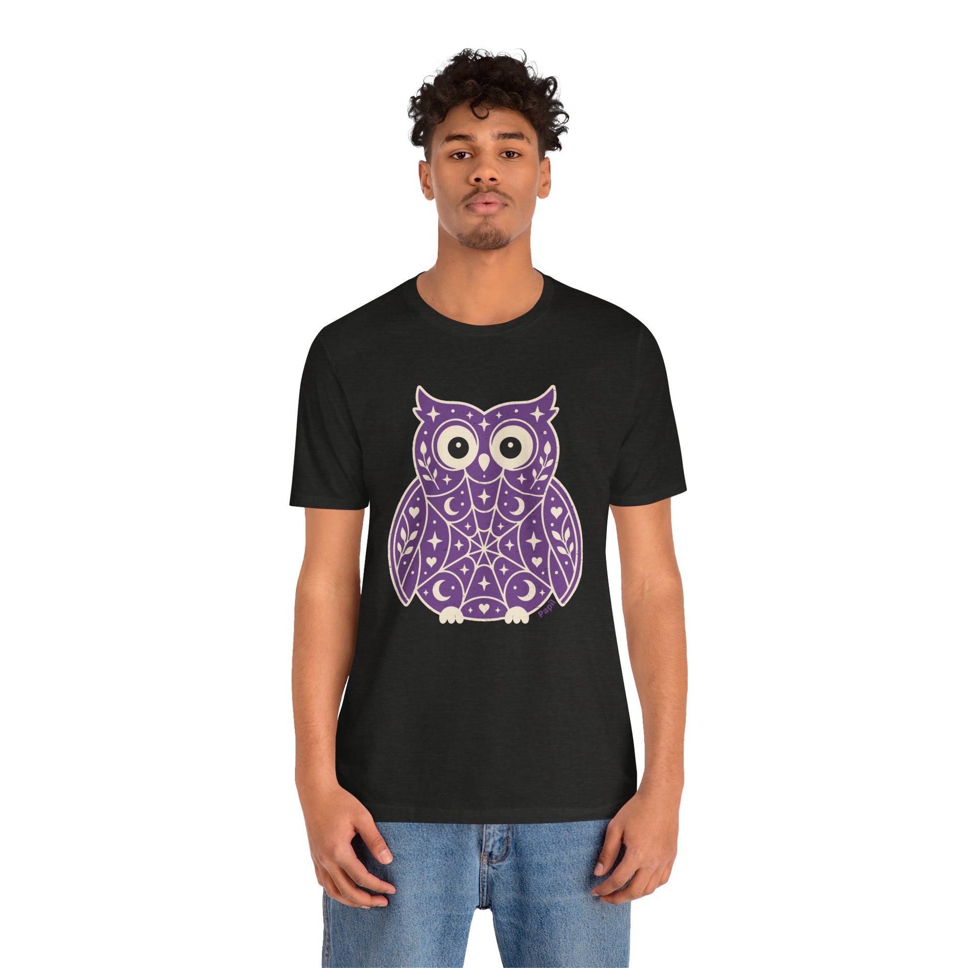 Enchanted Owl Halloween Graphic Tee | Vintage Woodland Owl T-Shirt - Purple