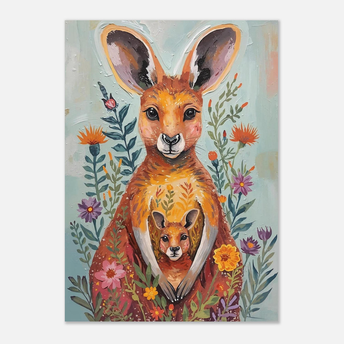 Abstract Impressionist Kangaroo & Joey Fine Art Poster – Vibrant Nature-Inspired Wall Decor