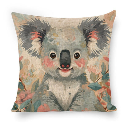 Koala in Bloom Linen Cushion Pillow Cover — Double-Sided Print, 45×45cm rice white 18"×18"