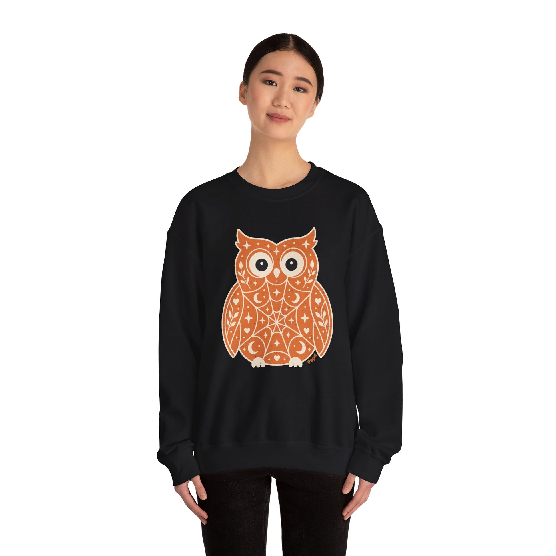 Decorative Folk Owl Crewneck Sweatshirt | Vintage Graphic Pullover