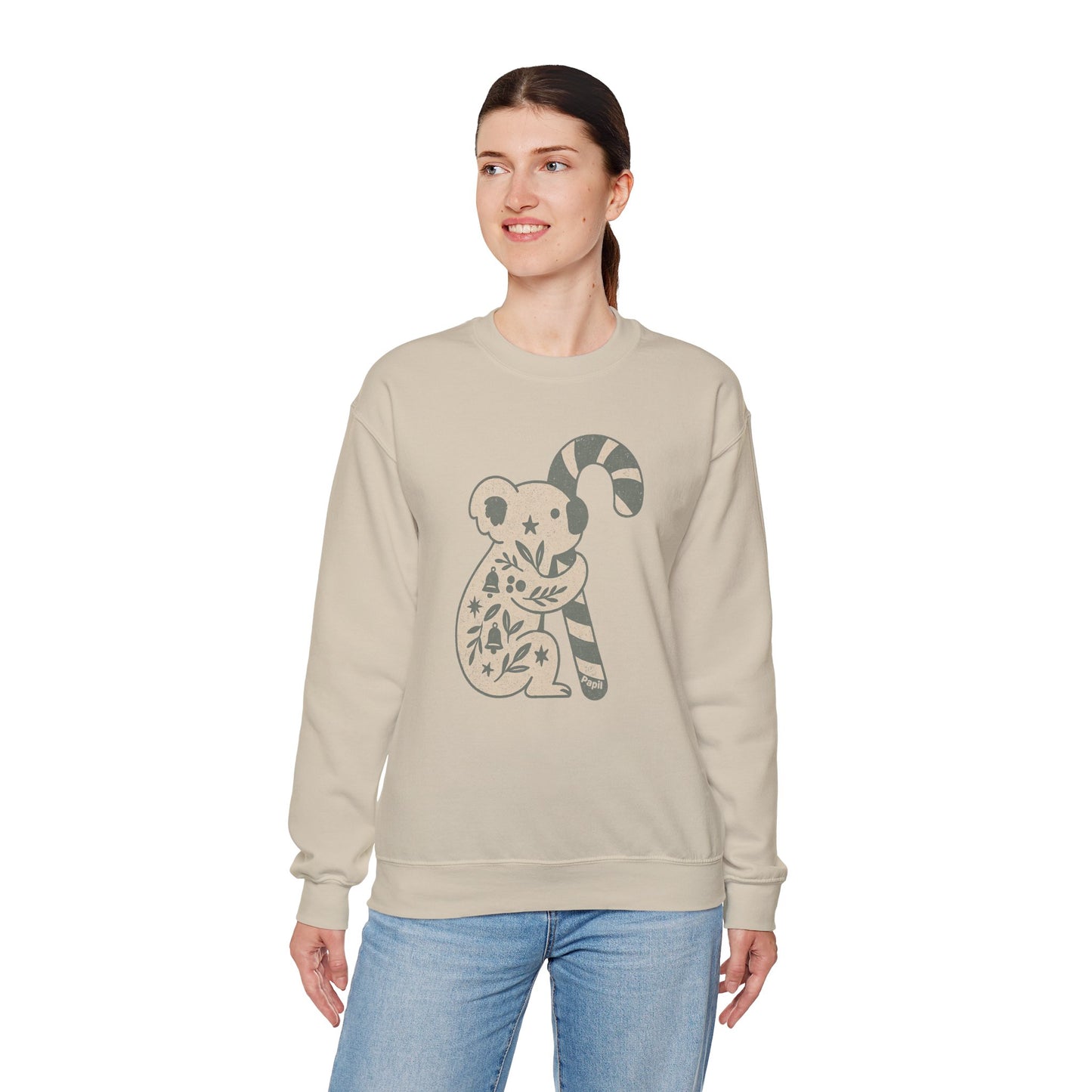 Floral Koala with Candy Cane Christmas Sweater | Botanical Animal Woodland Sweatshirt