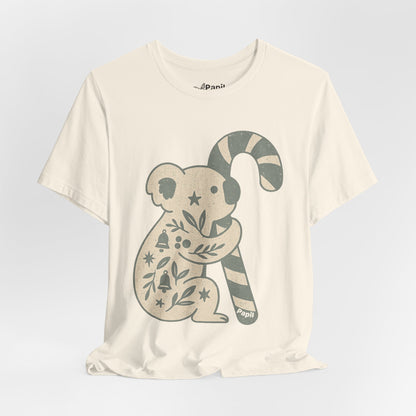 Koala Candy Cane Christmas Unisex T-Shirt — Cute Floral Koala Australian Holiday Tee