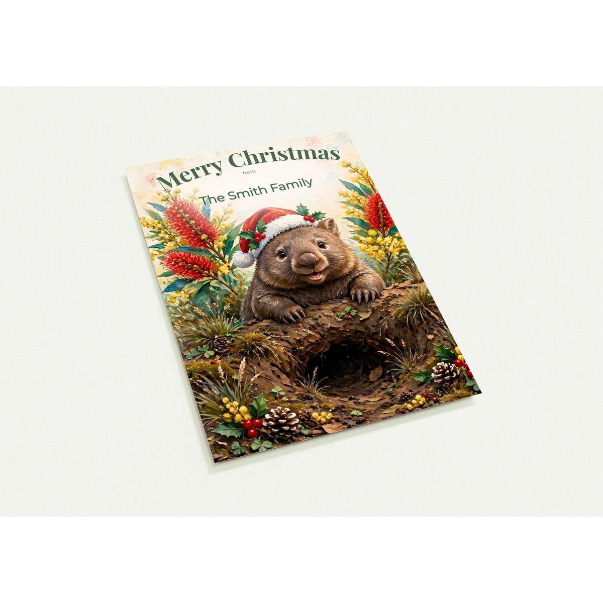 Personalised Christmas Postcards Pack of 10 with Envelopes, Custom Name Wombat Christmas Postcard, Australian Animals (US and CA) Default Title