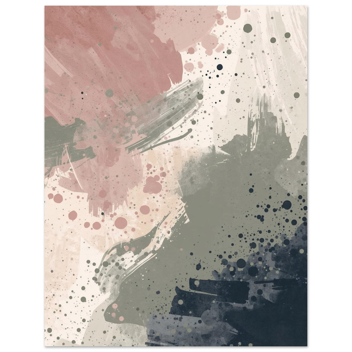 Abstract Serenity Splash Fine Art Poster - Modern Blush & Grey Wall Art for Contemporary Spaces 27x35 cm 11x14″