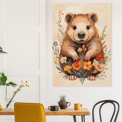 Charming Wildflower Critter Fine Art Poster in Warm Earthy Tones