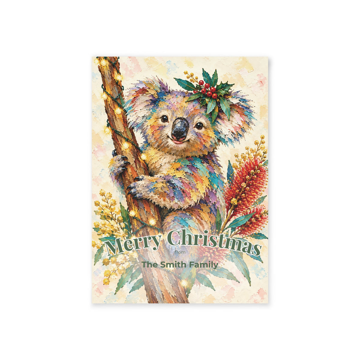 Personalised Christmas Postcards Pack of 10 with Envelopes, Custom Name Koala Christmas Postcard, Australian Animals (US and CA)