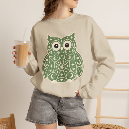 Decorative Folk Owl Crewneck Sweatshirt | Vintage Graphic Pullover
