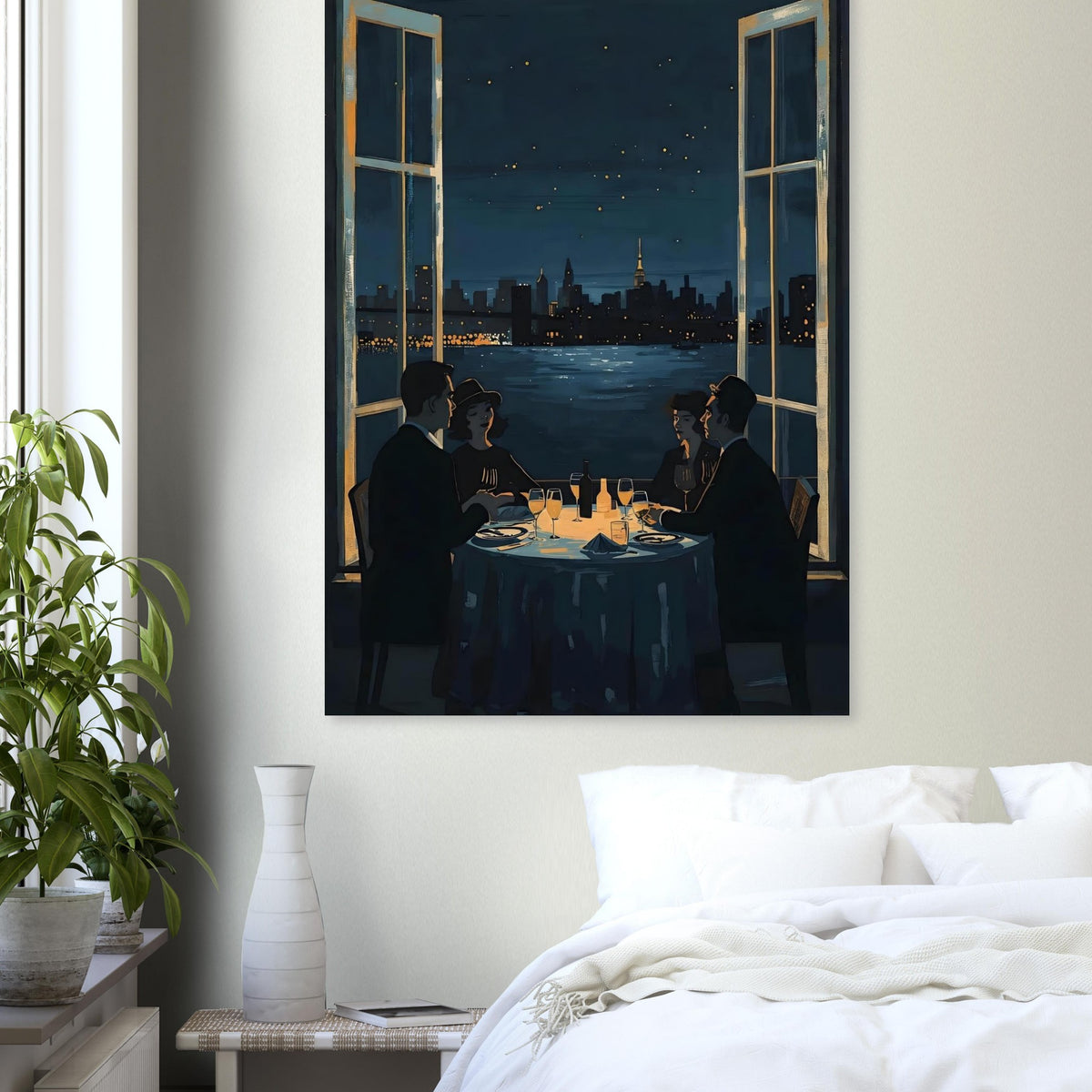 Midnight Rendezvous Fine Art Poster - Evocative Cityscape Dining Art Print