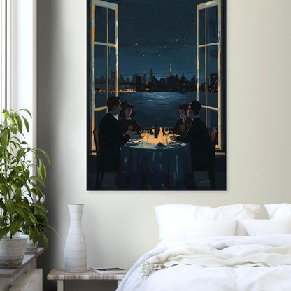 Midnight Rendezvous Fine Art Poster - Evocative Cityscape Dining Art Print