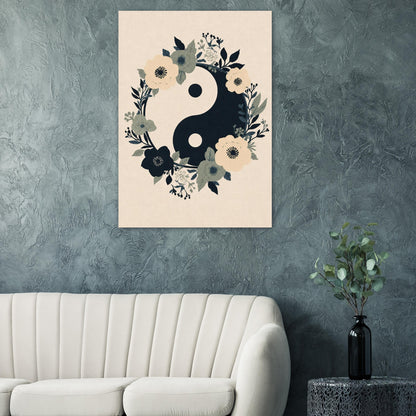 Floral Yin Yang Harmony Fine Art Poster - Balance & Serenity Wall Decor