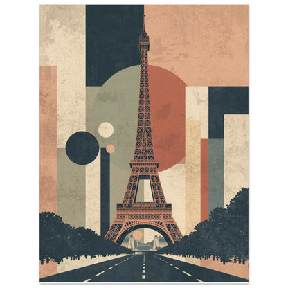 Eiffel Tower Geometric Abstract Fine Art Poster - Mid-Century Modern Parisian Vibe 45x60 cm 18x24″