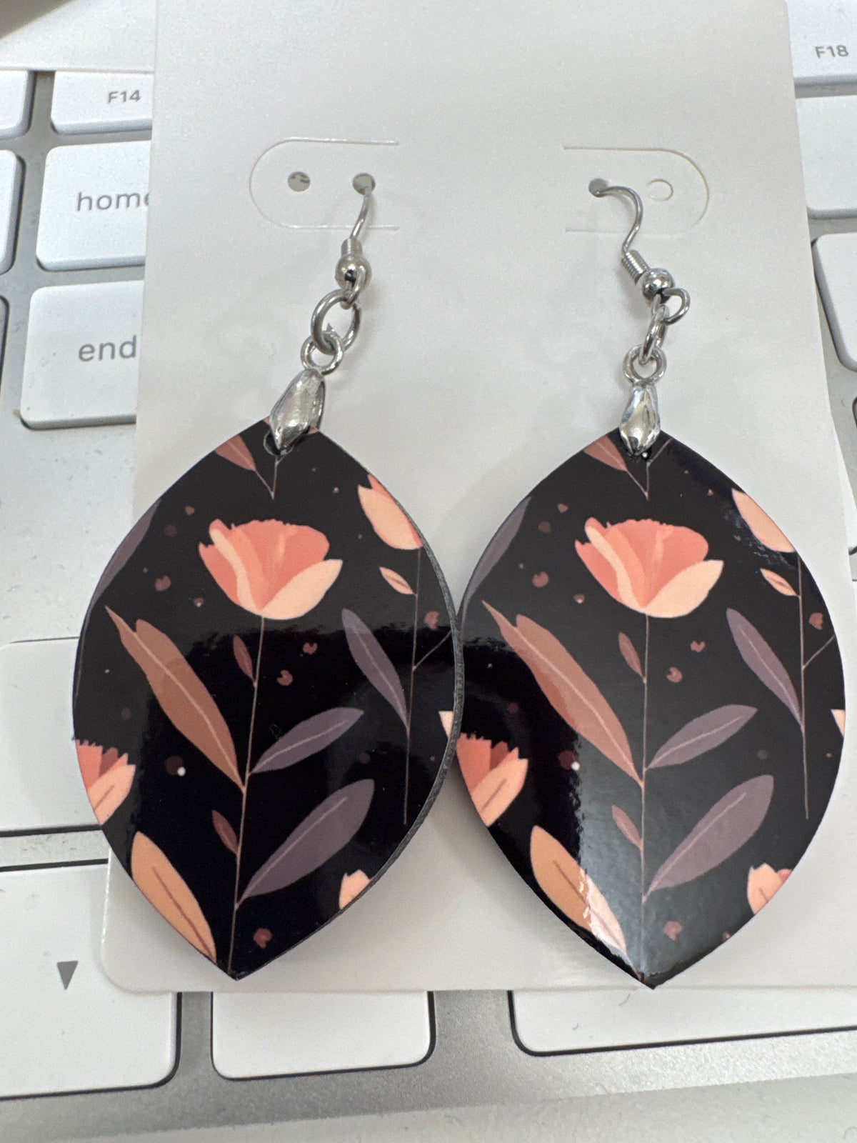 Wooden Black Floral Sublimation Dangle Earrings