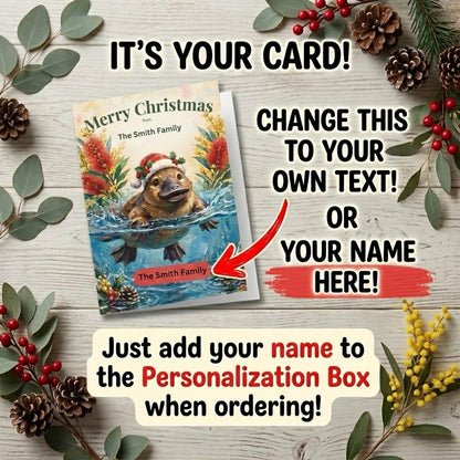 Personalised Platypus Christmas Flat Greeting / Note Card | Australian Animals