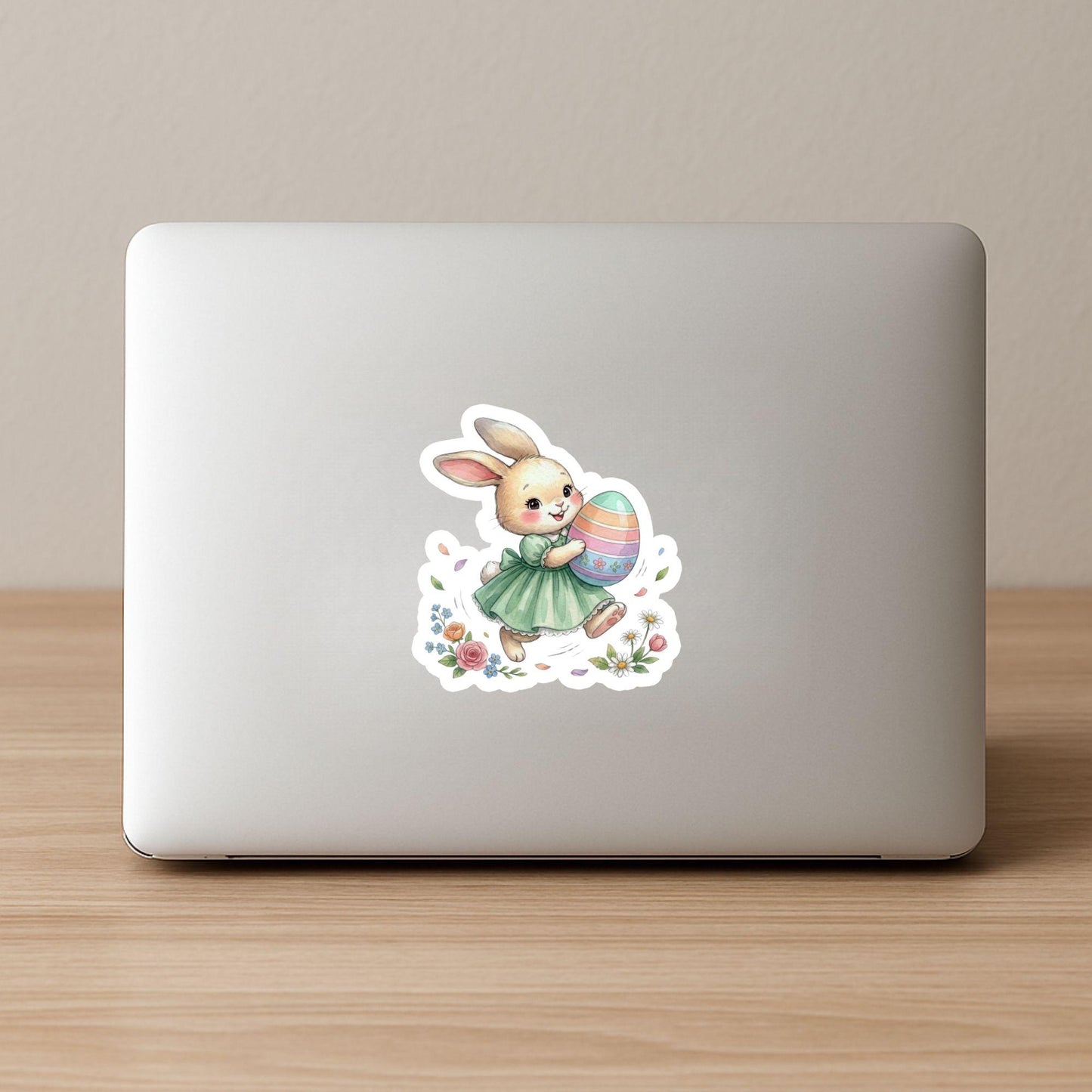 Easter Bunny Running Spring Pastel | Easter Decal | White Vinyl | Die-Cut Sticker