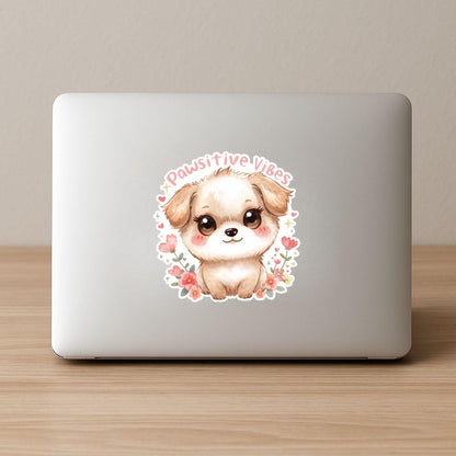Pawsitive Vibes Puppy | Motivational | White Vinyl | Die-Cut Sticker