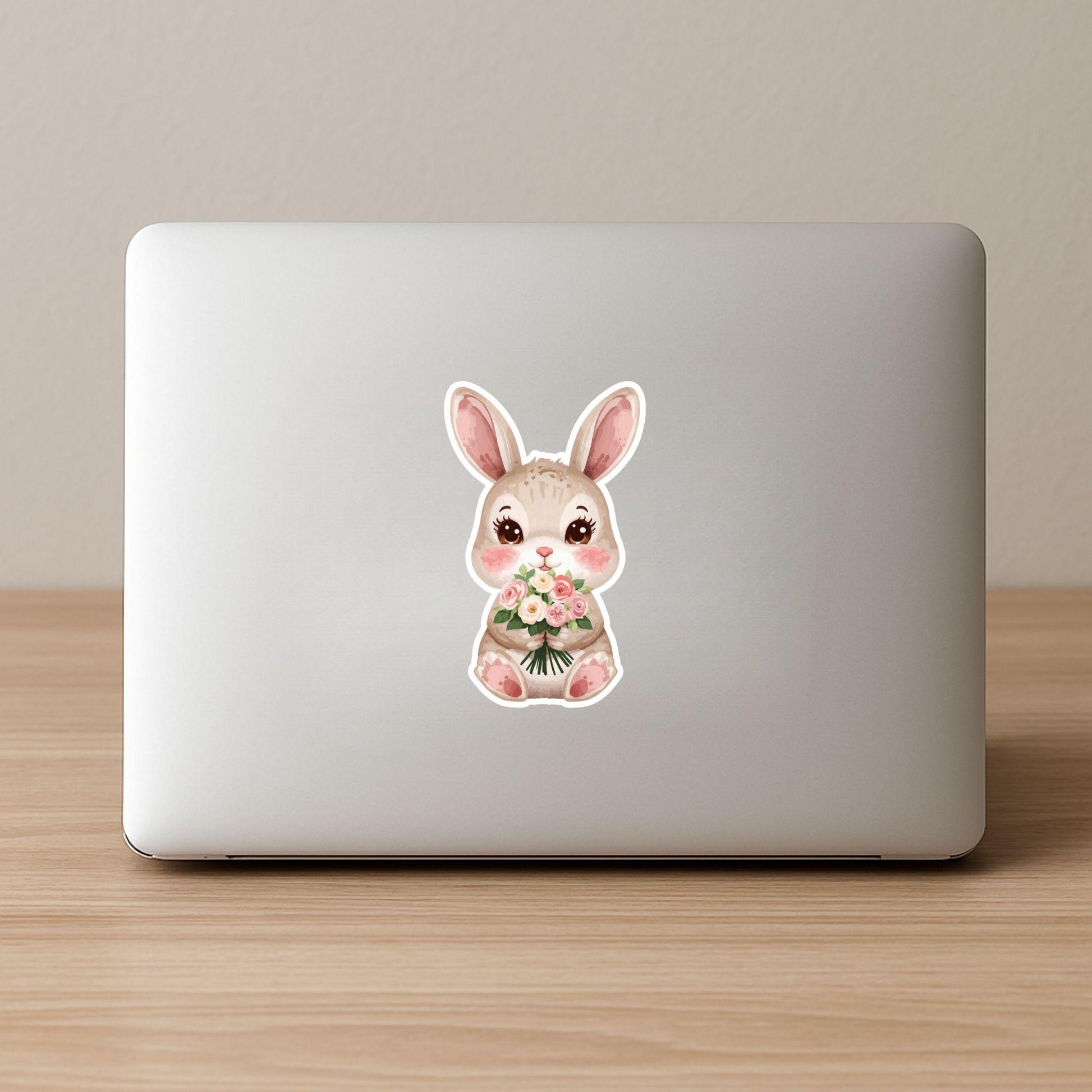 Bunny Bouquet Spring Flowers | Cottagecore | White Vinyl | Die-Cut Sticker
