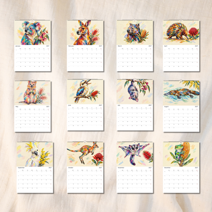 Australian Animals 2027 Wall Calendar | A3 Colourful Painted Native Wildlife Calendar