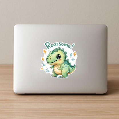 Roarsome Cute Dinosaur | Kids Dino | White Vinyl | Die-Cut Sticker