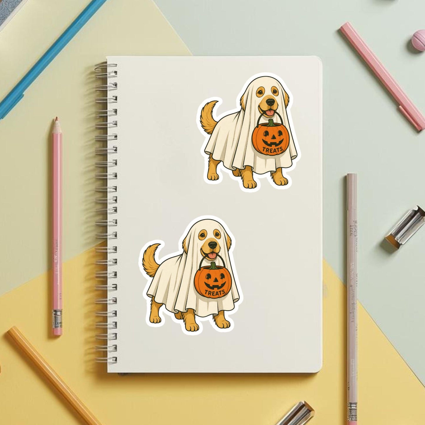 The Ghost Pup Golden Retriever | Halloween Vintage | White Vinyl | Die-Cut Sticker
