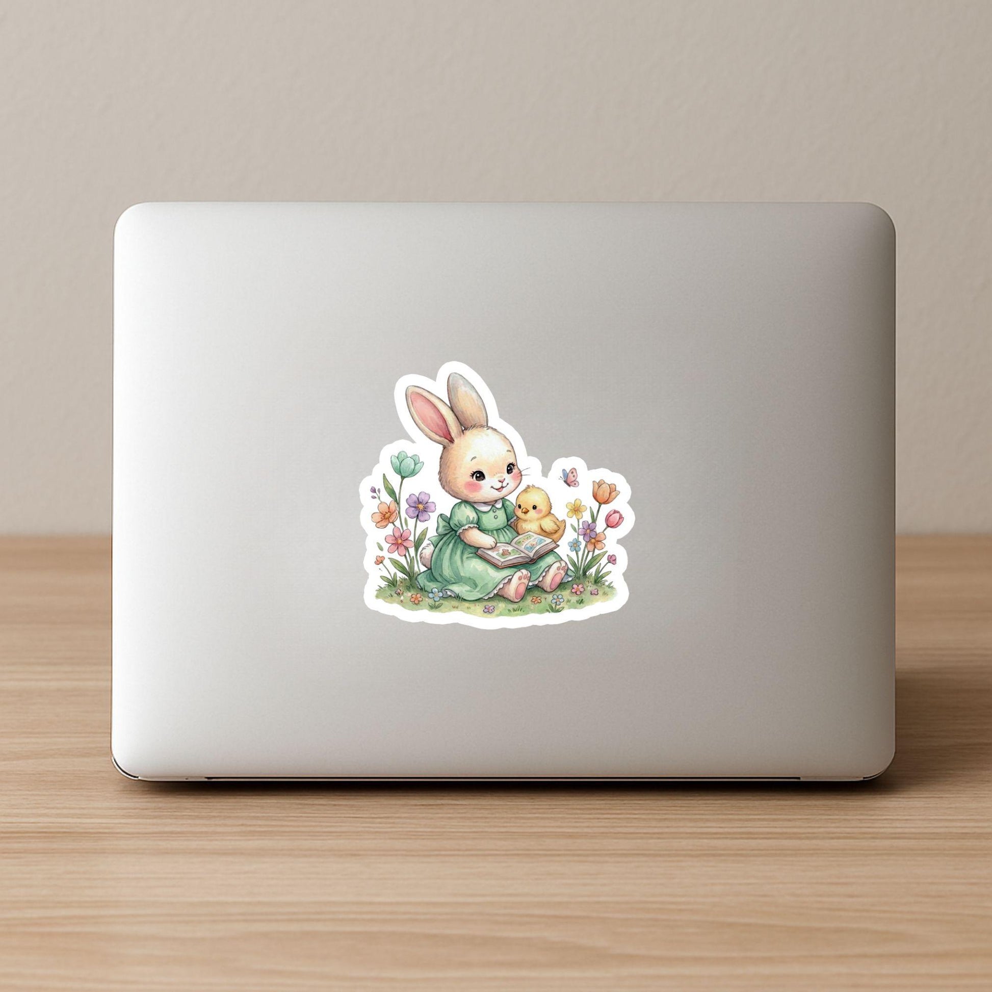 Easter Bunny Reading Spring Storytime | Easter Decal | White Vinyl | Die-Cut Sticker