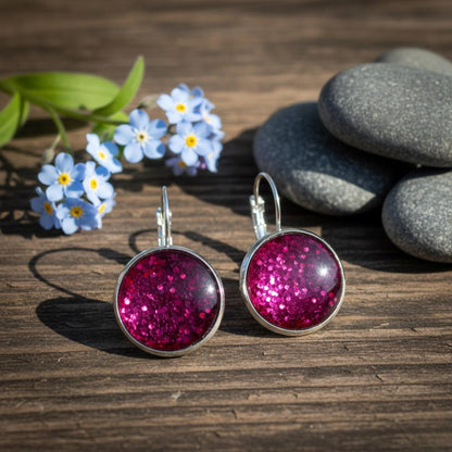 Glitter Resin Drop Earrings Silver Plated | Handmade Statement Jewellery