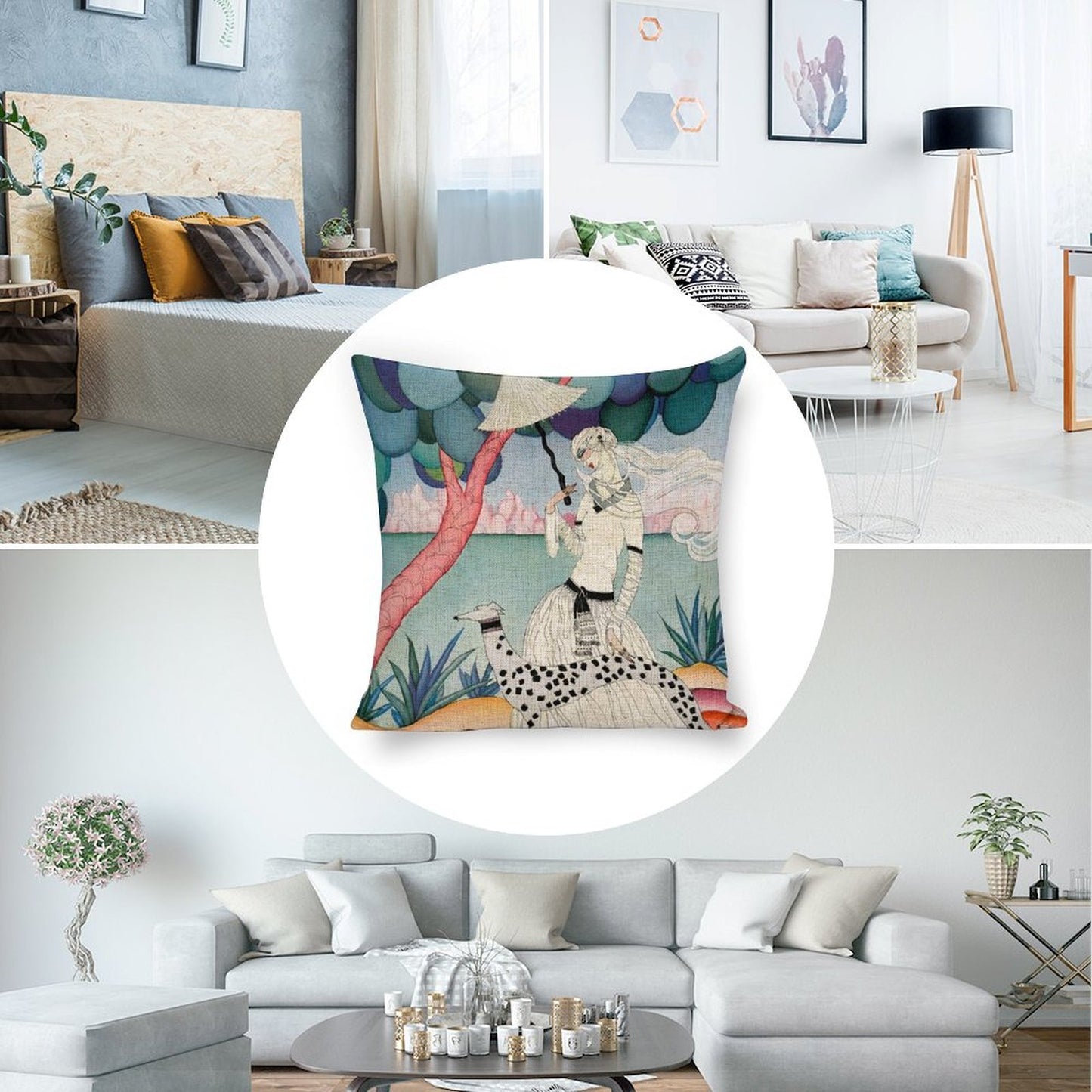 Gentle Companionship Linen Cushion Pillow Cover — Double-Sided Print, 45×45cm
