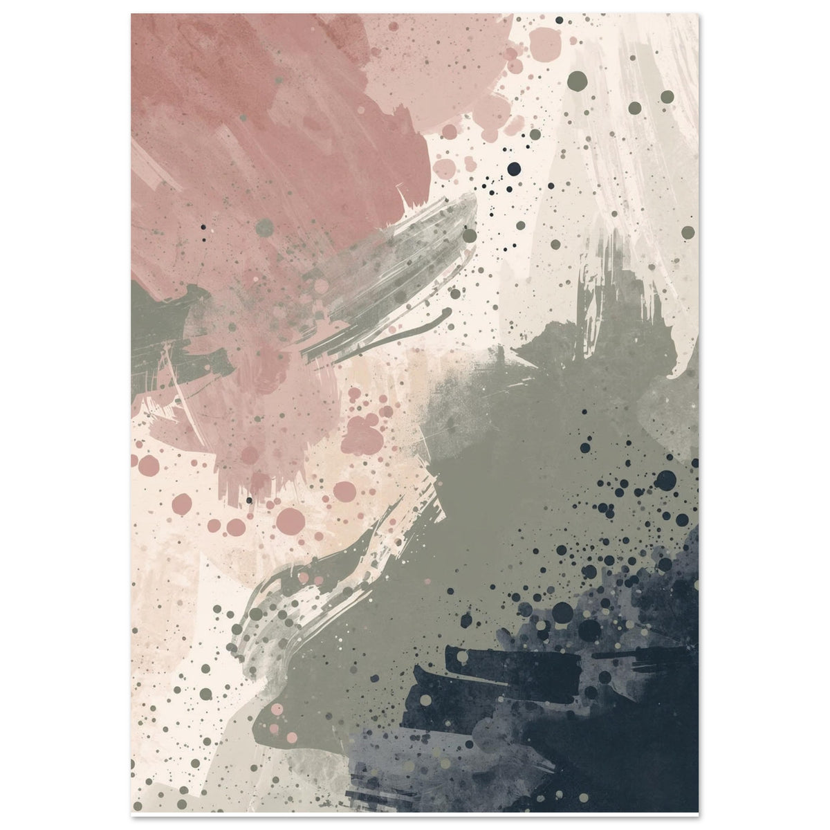 Abstract Serenity Splash Fine Art Poster - Modern Blush & Grey Wall Art for Contemporary Spaces A2 (42 x 59.4 cm)