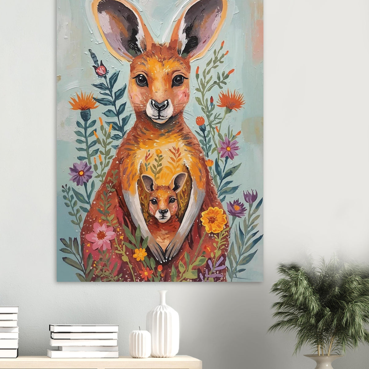 Abstract Impressionist Kangaroo & Joey Fine Art Poster – Vibrant Nature-Inspired Wall Decor