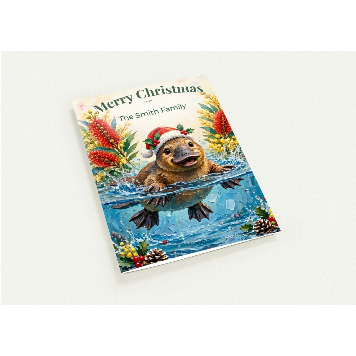 Personalised Christmas Cards Pack of 10 with Envelopes, Custom Family Name Platypus Christmas Card, Australian Animals Xmas (US and CA) Default Title