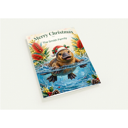 Personalised Christmas Cards Pack of 10 with Envelopes, Custom Family Name Platypus Christmas Card, Australian Animals Xmas (US and CA) Default Title