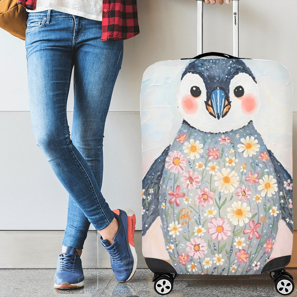 Floral Penguin Luggage Cover