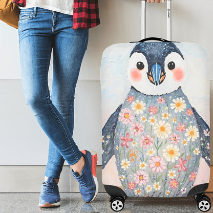 Floral Penguin Luggage Cover