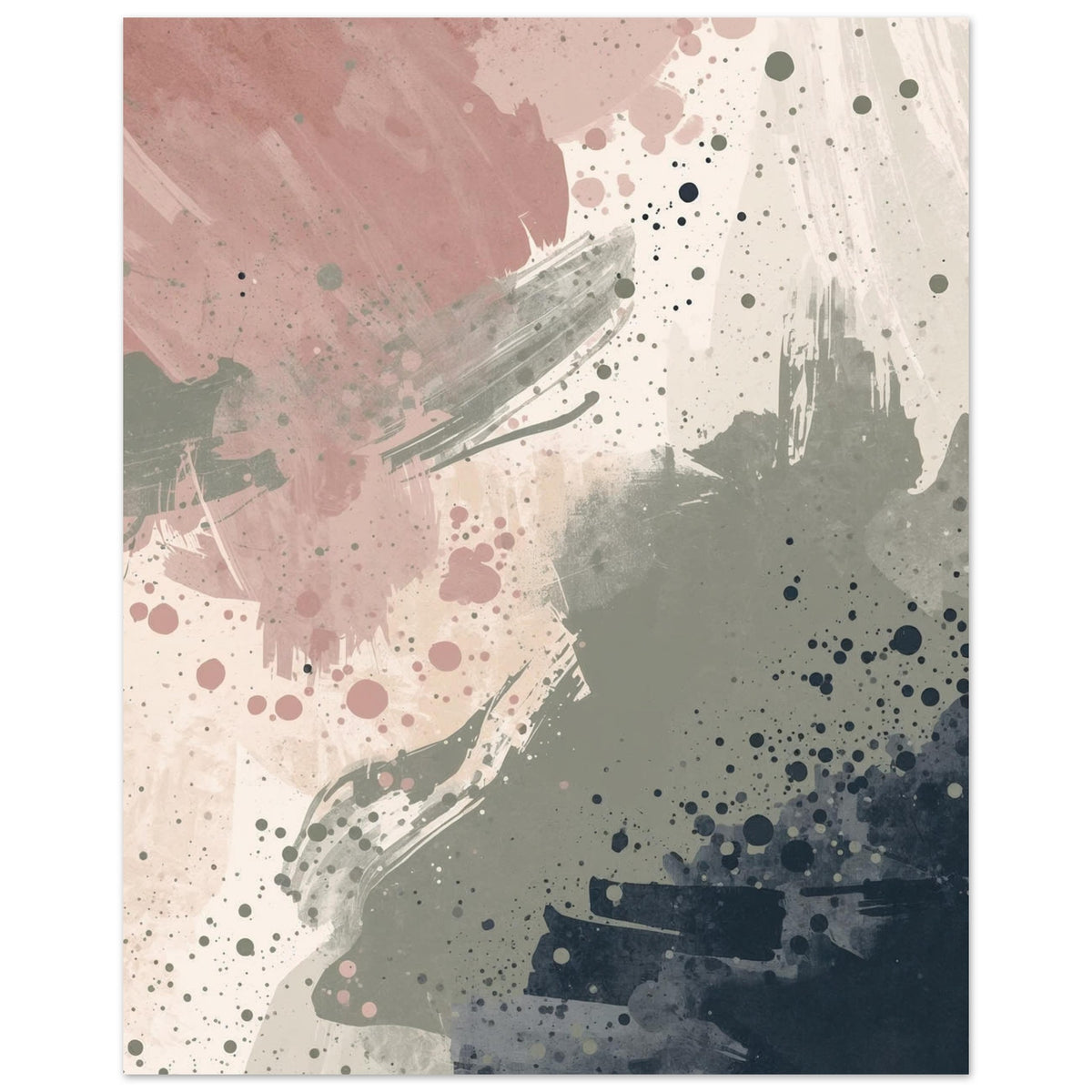 Abstract Serenity Splash Fine Art Poster - Modern Blush & Grey Wall Art for Contemporary Spaces 20x25 cm 8x10″