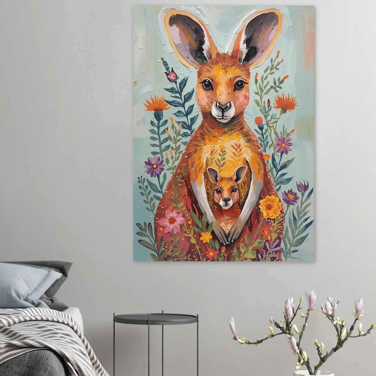 Abstract Impressionist Kangaroo & Joey Fine Art Poster – Vibrant Nature-Inspired Wall Decor