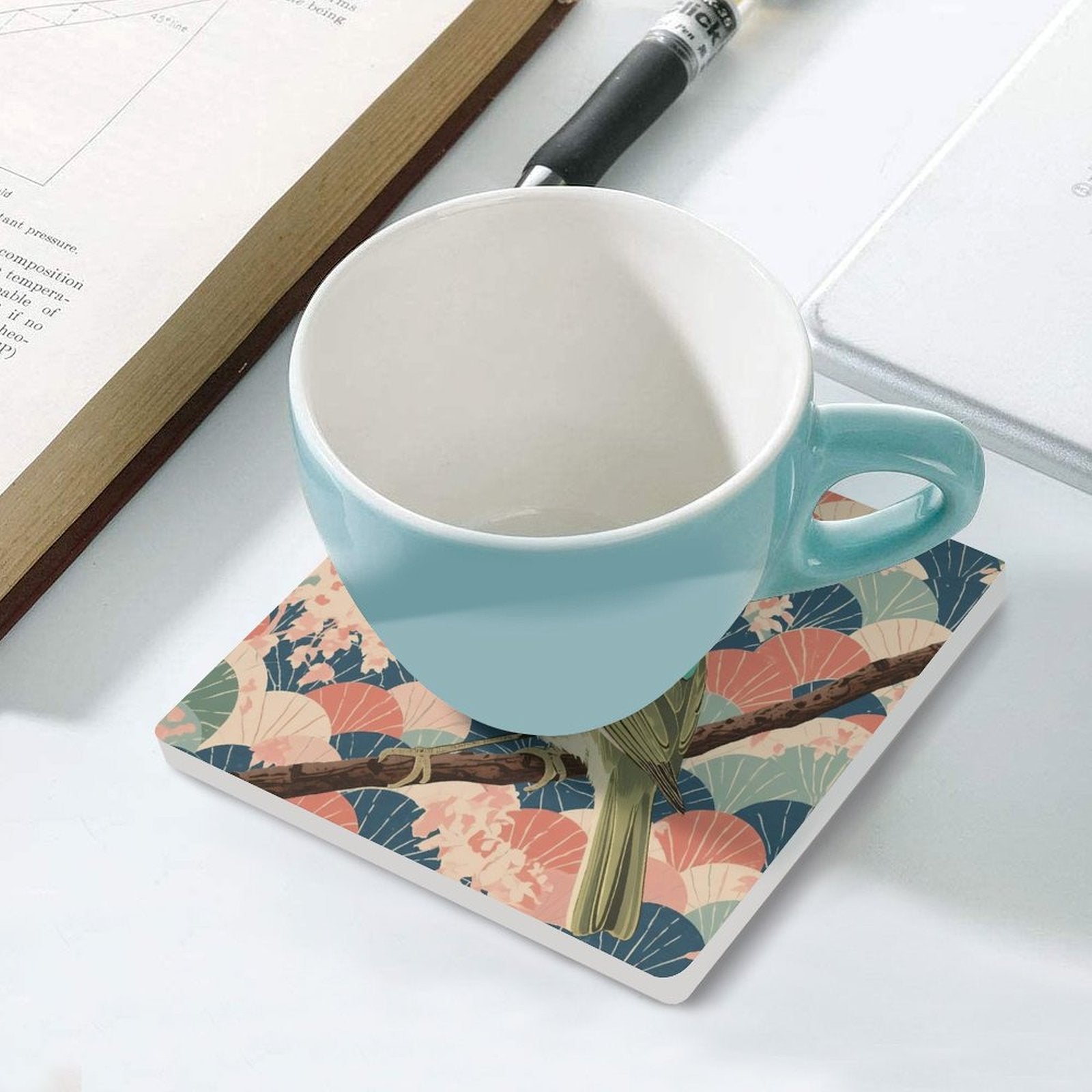Songbird Serenity Japanese Ukiyo-e Inspired Ceramic Coasters (Set of 4 or 6)