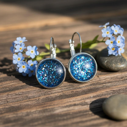 Glitter Resin Drop Earrings Silver Plated | Handmade Statement Jewellery