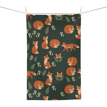 Woodland Fox & Mushroom Tea Towel | Quick-Dry Microfibre Kitchen Towel