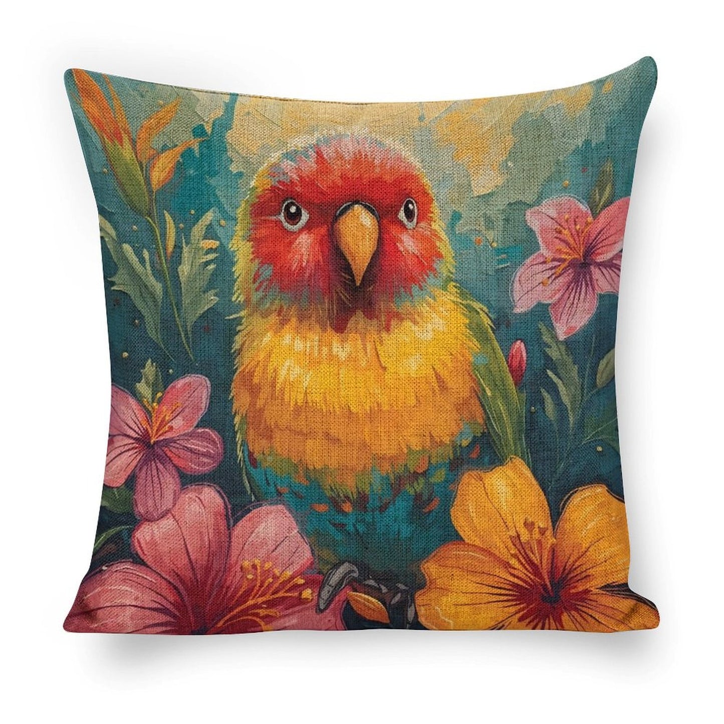 Tropical Lovebird Linen Cushion Pillow Cover — Double-Sided Print, 45×45cm rice white 18"×18"