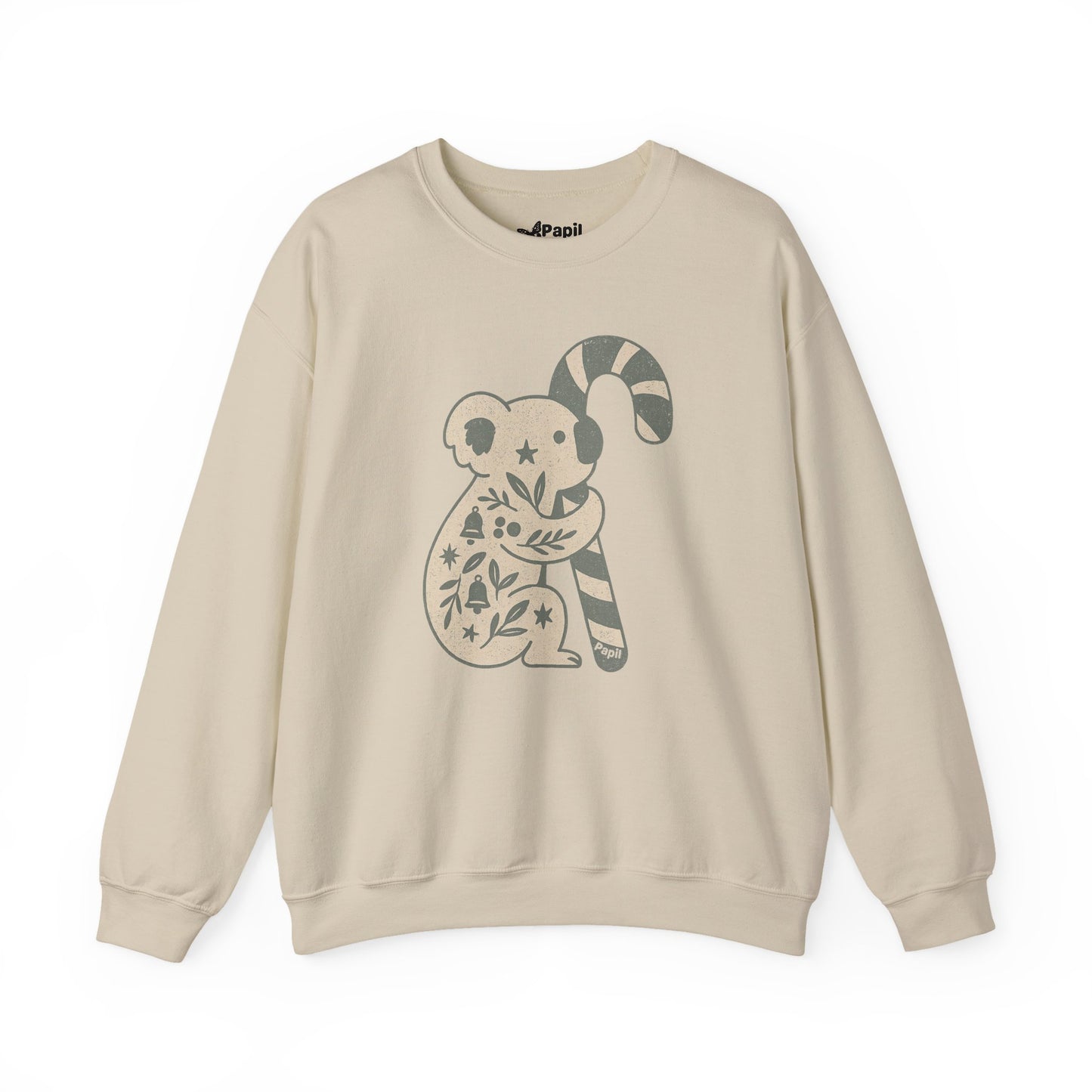 Floral Koala with Candy Cane Christmas Sweater | Botanical Animal Woodland Sweatshirt Sand