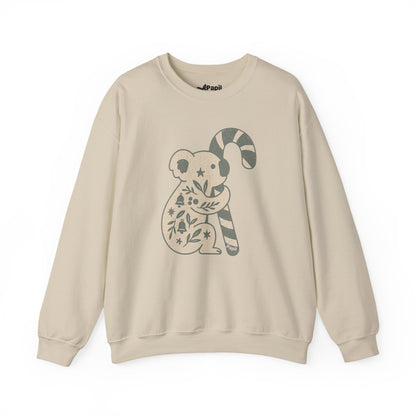 Floral Koala with Candy Cane Christmas Sweater | Botanical Animal Woodland Sweatshirt Sand