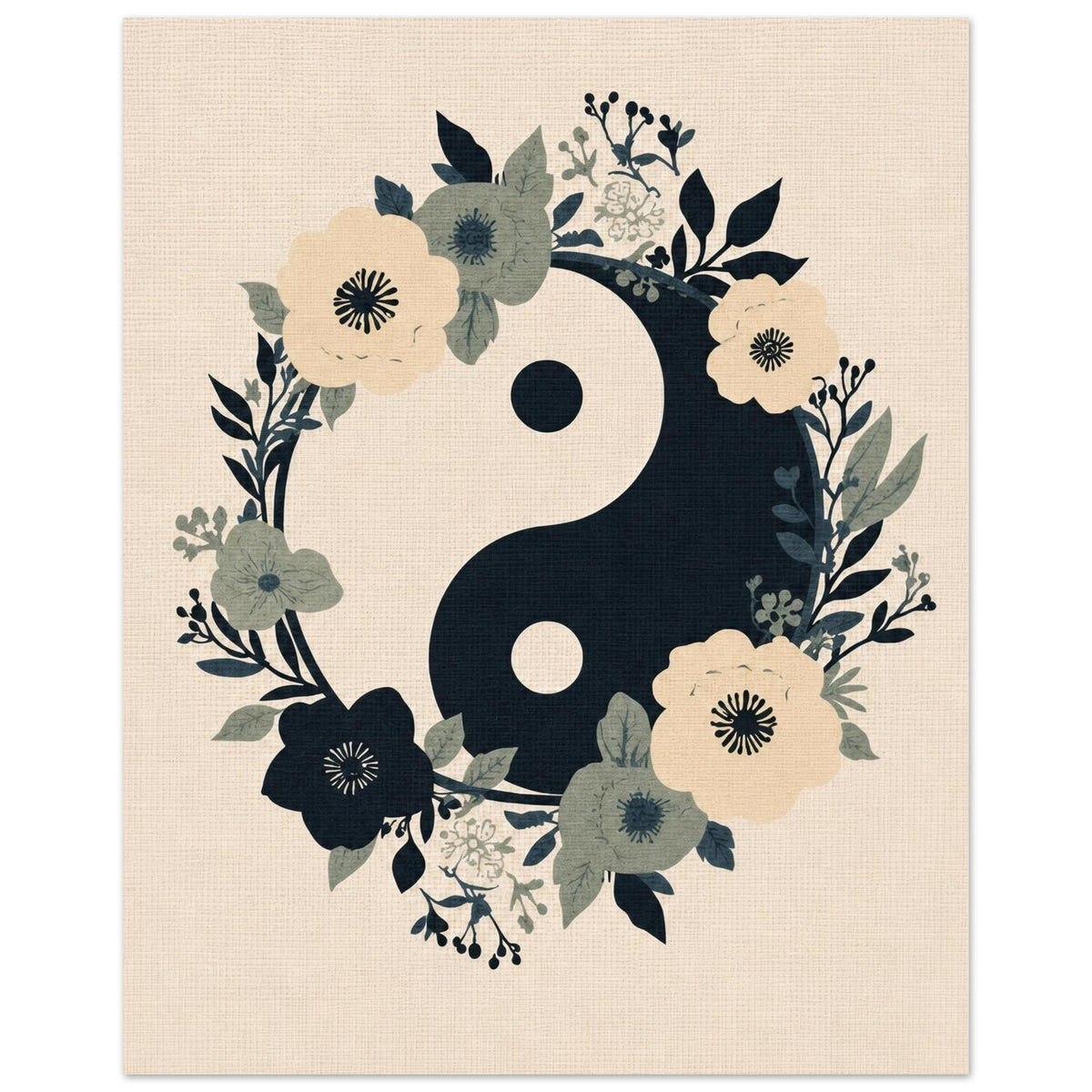 Floral Yin Yang Harmony Fine Art Poster - Balance & Serenity Wall Decor 40x50 cm 16x20″