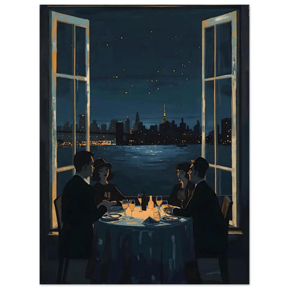 Midnight Rendezvous Fine Art Poster - Evocative Cityscape Dining Art Print 45x60 cm 18x24″