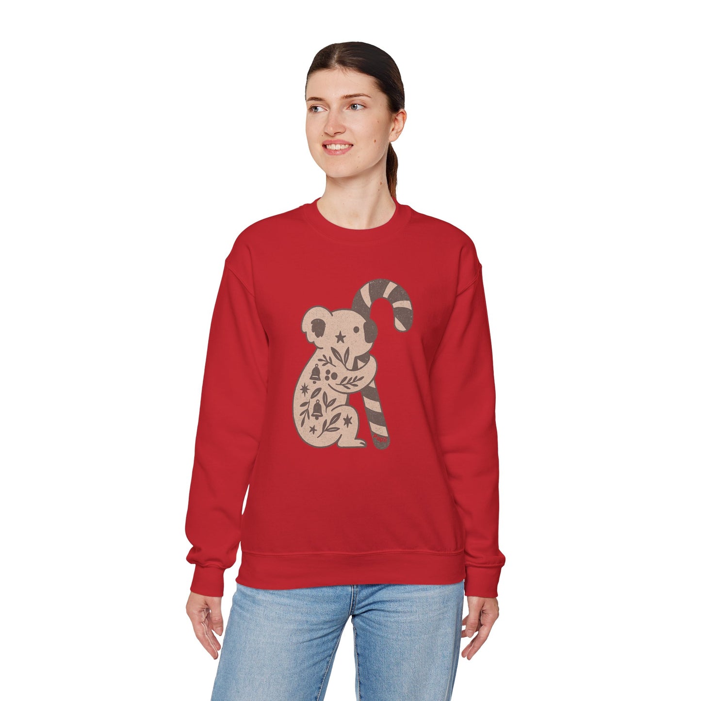 Floral Koala with Candy Cane Christmas Sweater | Botanical Animal Woodland Sweatshirt