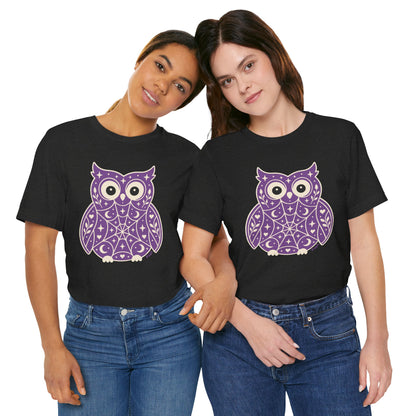 Enchanted Owl Halloween Graphic Tee | Vintage Woodland Owl T-Shirt - Purple