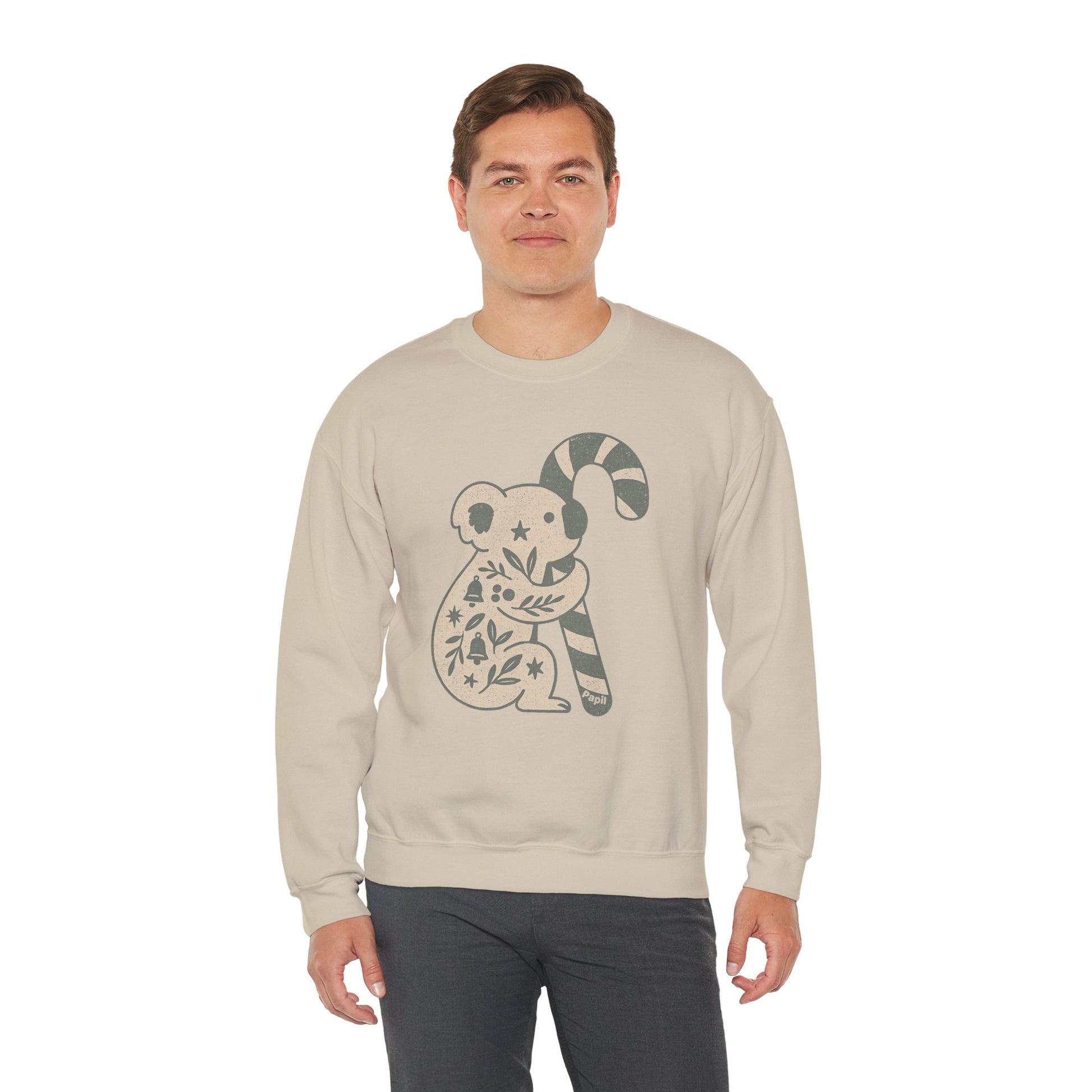 Koala Candy Cane Crewneck Christmas Sweatshirt — Whimsical Floral Australian Koala Holiday Sweatshirt