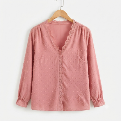 Shein Women's 2XL Pink Swiss Dot Blouse Lace Trim NWOT