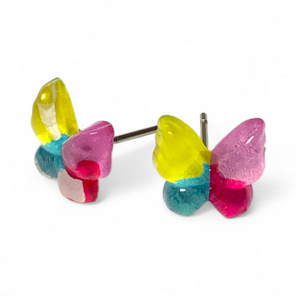 Whimsical Resin Butterfly Stud Earrings (9mm) – Stainless Steel Posts Rainbow